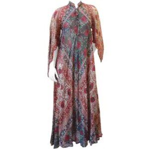 Vintage Sultana by Adini ‘70s Floral Caftan Boho Maxi Dress w/ Metallic Threads
